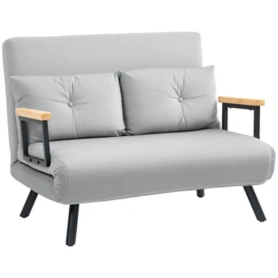HOMCOM Click Clack 2 Seater Sofa Bed for Living Room, Guest Room, Light Grey - Image 1 of 4