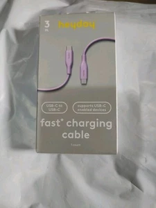 Heyday 3' USB-C to USB-C Fast Charging Silicone Cable PURPLE - Picture 1 of 3
