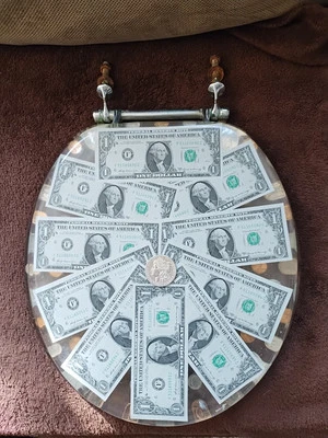 Asiento de inodoro Money usado años 70 resina vintage muy raro plateado Morgan Buffalo  Foto 1 de 4