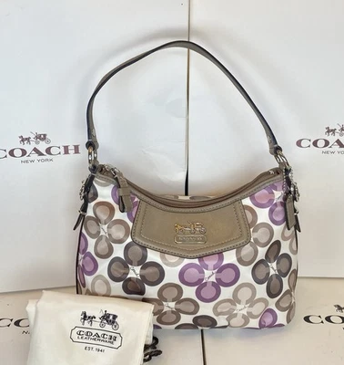 Coach 44438 Madison Purple/Multi Sateen Clover Print Top Handle Shoulder Bag Y2K - Image 1 of 4