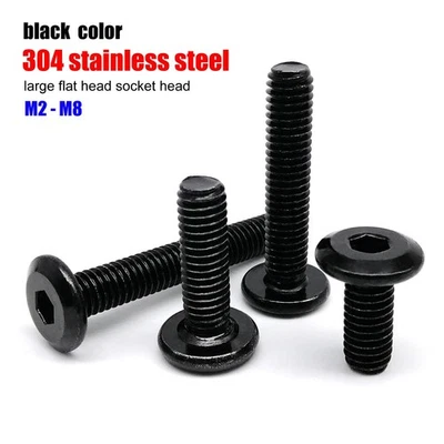 Black 304 A2 Stainless Steel M2-M8 Allen Hex Socket Large Flat Head Screw Bolt - Image 1 of 4