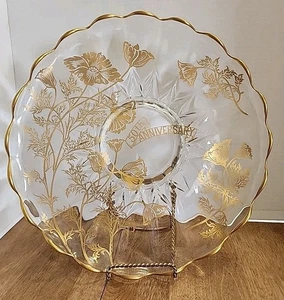 50th Anniversary Silver City Glas Hampton Fußplatte 22K Gold auf Kristall - Bild 1 von 4