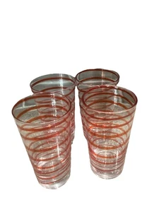 4er Set klare mundgeblasene mit roten Wirbelgläsern aus Italien Glasherstellung TOP - Bild 1 von 5