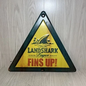 Landshark Lager Fins Up Triangular Tin beer Sign 24” On All 3 Sides, Pristine - Picture 1 of 6