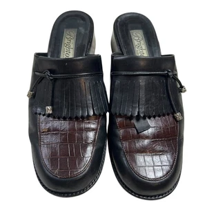 Brighton Damen schwarz Leder braun Kroko Fransen Pantoletten Clogs Schuhe hergestellt in Italien 8,5 - Bild 1 von 6