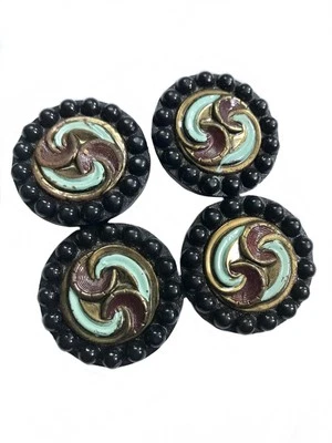 vintage 1930s 1940s carved celluloid button / set of four Art Deco self-shank - Image 1 of 4