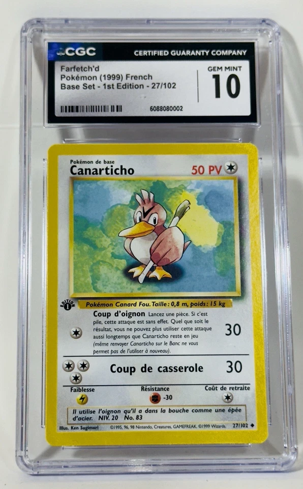 Pokemon Canarticho (Farfetch’d) 1st Edition French Base Set CGC 10 - Image 1 of 1