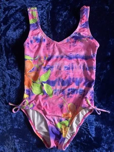 Girls Speedo Swimsuit Size 8 Pink Tropical Tiedye Flower Cute - Picture 1 of 8