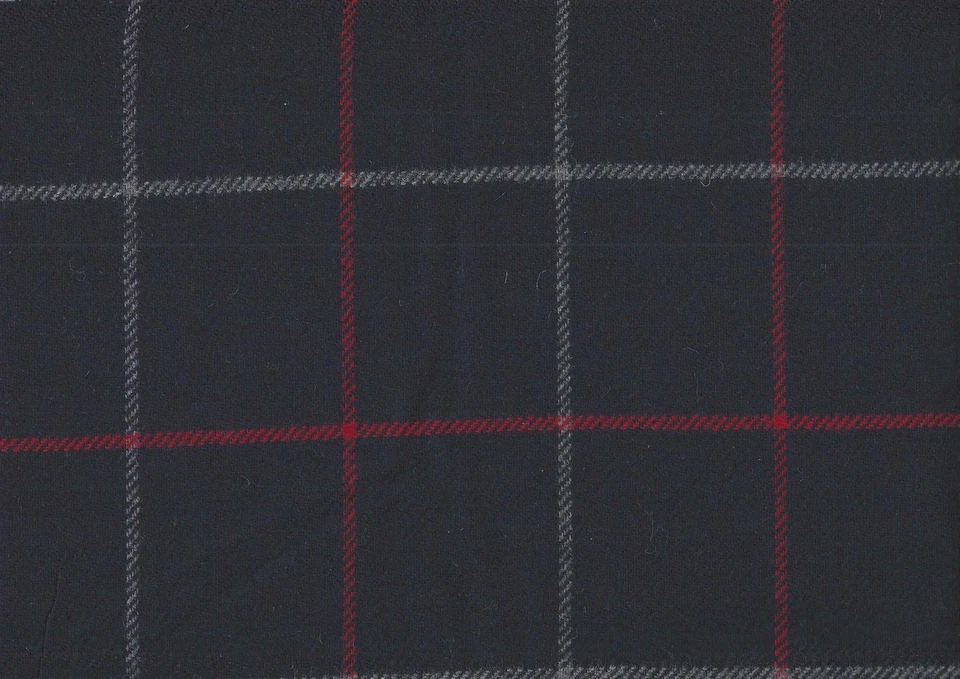 100% Lana Yorkshire Tweed Tela Azul Marino Con Rojo y Verde Overcheck Windowpane - Image 1 of 1