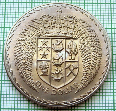 NUEVA ZELANDA Reina Isabel II 1972 UN DÓLAR, Escudo de Armas UNC Foto 1 de 4