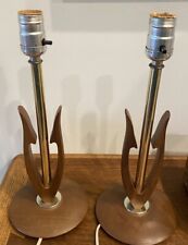 Vintage Mid Century Modern  Tulip Side Table Lamps MCM Brass and Wood.