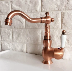 Antique Red Copper Brass Kitchen Bathroom Sink Swivel Faucet Mixer Tap mnf405 - Picture 1 of 10