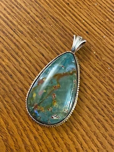 Vintage Sterling Silver Agate Pendant 2 1/8 Inches Long ๐ - Picture 1 of 3