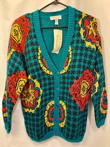 VINTAGE CAMBRIDGE DRY GOODS COTTON BLEND KNIT CARDIGAN SWEATER FRONT BUTTON TEAL - Picture 1 of 4