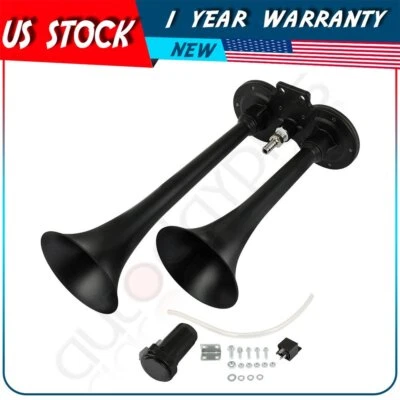 Kit de sistema de bocina de aire tren trompeta doble negro fuerte 12 V RV tren semi furgoneta camión Foto 1 de 4