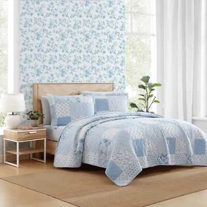 Juego de edredón Laura Ashley Colleens Coastal Patchwork algodón azul 2 piezas-doble - Imagen 1 de 16