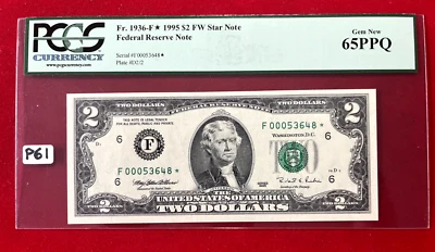 P61 $2 1995 $2 FW Star Note PCGS 65 PPQ - Image 1 of 4