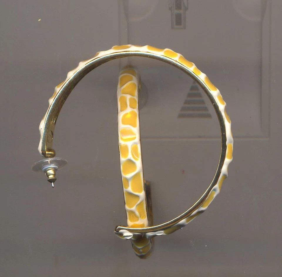 KENNETH LANE LARGE LOOP PIERCED EARRINGS YELLOW JUNGLE PRINT - Image 1 of 1