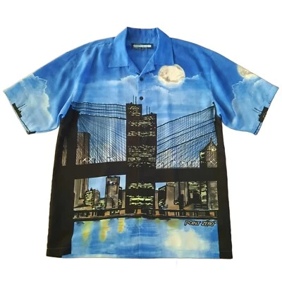Y2K Point Zero Button Up Shirt L City Allover Print Skater Hip Hop Streetwear Foto 1 de 4