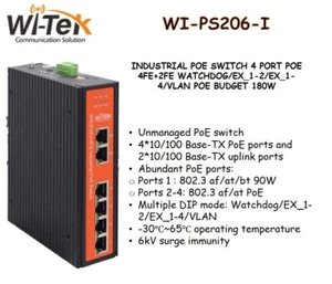 Wi-Tek WI-PS206-I POE SWITCH 4FE+2FE Industrial PoE Switch with 4Port PoE - Picture 1 of 3