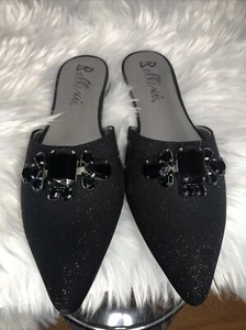 Bellini Mujer Feroz Negro Embellecido Tejido Mules Pisos 6.5 Nuevo - Imagen 1 de 11