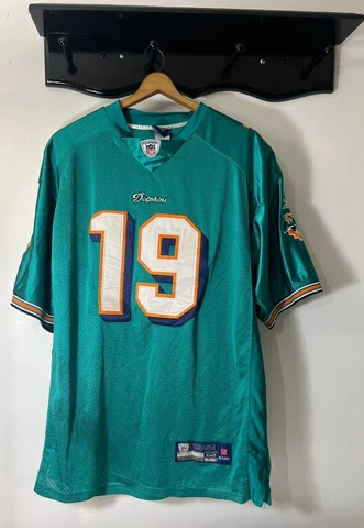 Reebok Miami Dolphins Jersey #19 Brandon Marshall Mens L 52 Teal Sewn NFL Cover