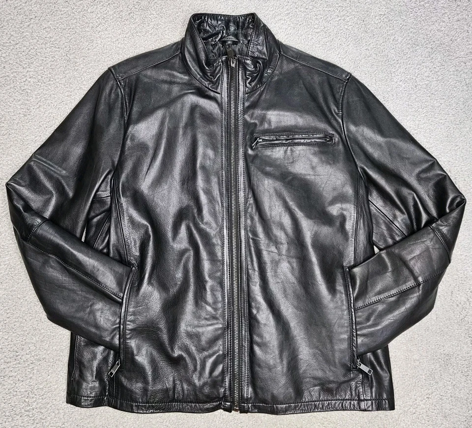 男式 Marc Anthony 黑色皮革夹克男式 XL 码很好!! — 第 1/4 张图片