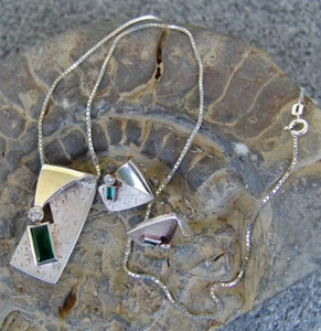 925 STERLING SILBER DESIGNER SCHMUCK ENSEMBLE ANHÄNGER / KETTE / OHRSTECKER PAAR - Bild 1 von 7