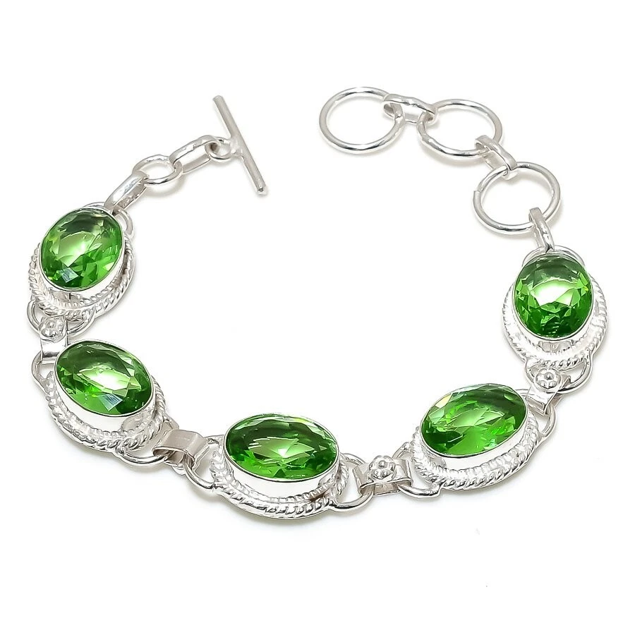 Green Tsavorite Gemstone Handmade 925 Sterling silver Jewelry Bracelet Size 7-8" - Image 1 of 1
