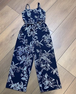 Emerald Sundae Girls Navy and White Floral Jumpsuit Size 7 - Picture 1 of 6