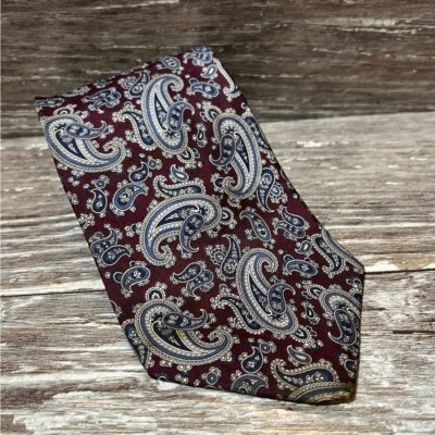Corbata formal vintage Bert Pulitzer cachemira seda borgoña azul marino para hombre Foto 1 de 4