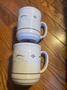 Juego de 2 tazas de café azul tejidas de cerámica Longaberger tradiciones Heritage - Imagen 1 de 5