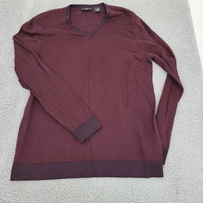 Calvin Klein Mens Sweater L Burgundy Long Sleeve V Neck Wool Blend - Image 1 of 4