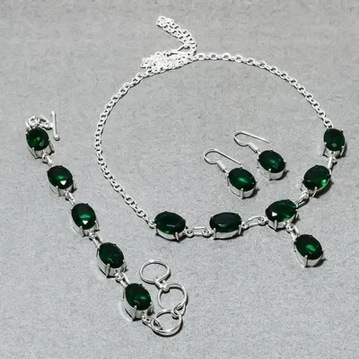 Conjunto de joias solitário de pedra preciosa oval de prata esterlina 925 Chrome Diopside AAB 749 - Imagem 1 de 2