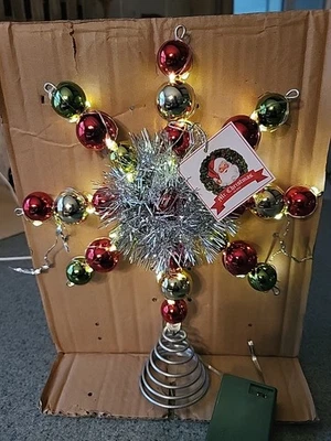 Mr Christmas Oropel Plateado Copo de Nieve Color Bolas Árbol Topper Iluminado MCM TEMA Foto 1 de 4