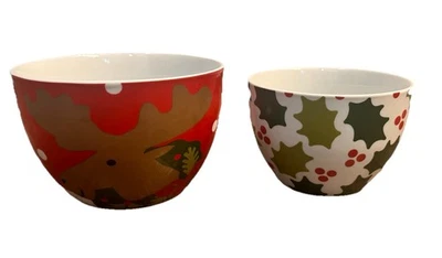 Crate & Barrel Set 2 Snowman Christmas Holiday Nesting Bowls Joan Anderson 2018 - Image 1 of 4