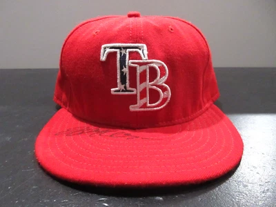 Tampa Bay Rays Hat Cap Fitted Mens 7 1/4 Red MLB Baseball Fourth Of July Flag - Image 1 of 4