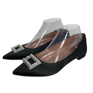 J.Crew Black Silver Crystal Buckle Marina Pointy-Toe Flats Women’s Size 8.5 - Picture 1 of 9