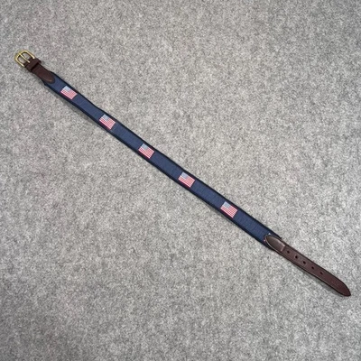 Cinturón Club Vineyard Vines Azul Marino Bandera Americana Cuero Marrón Para Hombre Talla 30 Foto 1 de 4