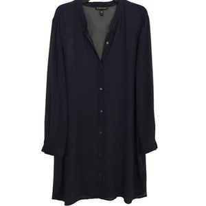 Eileen Fisher Hemd Seide Band Kragen Knopfleiste Größe Small marineblau transparent Lagenlook - Bild 1 von 8