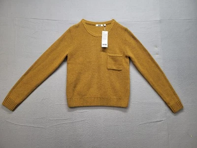 Uniqlo Hombres Suéter S Amarillo Mostaza Cuello Redondo Manga Larga Bolsillo Informal Relajado Foto 1 de 4