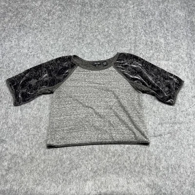 Miss Me Shirt Womens Small Velvet Burnout Puff Sleeve Raglan Retro Top - Image 1 of 4