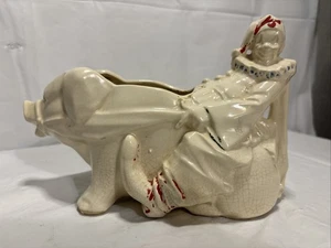 McCoy Keramik Clown reitet auf einem Schwein Pflanzgefäß. Made In USA. Vintage Kunstwerk. - Bild 1 von 6