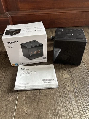 Sony ICF-C1 Desktop Alarm Clock AM FM Radio Black Sony ICFC1. Works Great! - Image 1 of 4