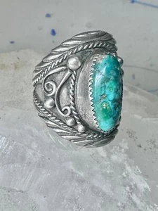 Navajo ring turquoise cigar band size 11.5 sterling silver women men - Picture 1 of 12