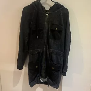 Country Road Cr Fleece Hoodie Hooded Jacket Size Xxs Black Grey Cardigan - Picture 1 of 5