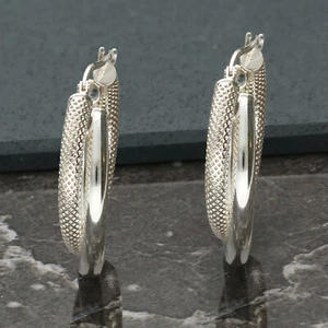 Pendientes de plata esterlina 925 doble aro pulido patrón criollo med grandes lóbulo - Imagen 1 de 4