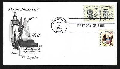 #1811 1c Inkwell & Quill - Artmaster FDC Coil Line Pair +#1596 - Image 1 of 2