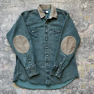 Camicia Wrangler vintage anni 90 media M verde toppe gomito perla scatto coda xlunga - Foto 1 di 12