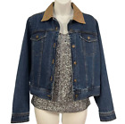 Studio Ease Vintage Women Blue Denim Tan Collar Button Front Jacket Size 8